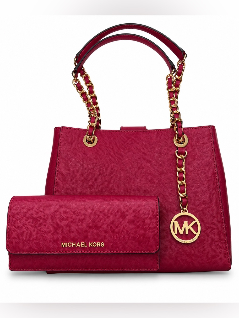Michael Kors Susannah Cherry Red Leather Tote Crossbody + Wallet